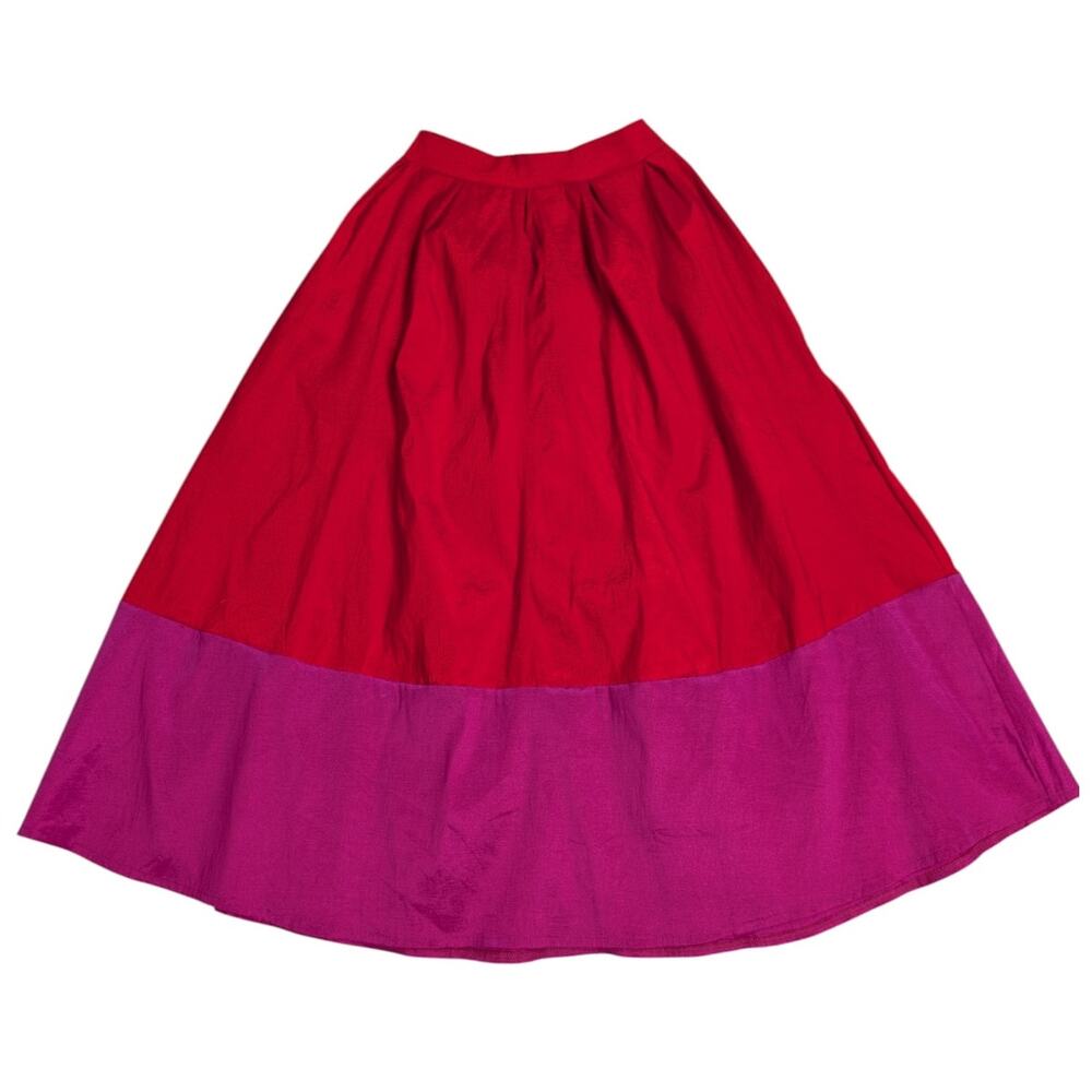 Red Pink Colorblock Midi Skirt Pleated Full A-Line Coquette Size 0